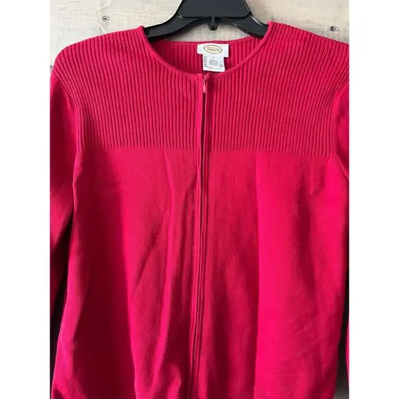 Talbots Women's Cardigan Sweater Red Long Sleeve Scoop Neck Zipper Ribbed Trim L - Picture 2 of 8